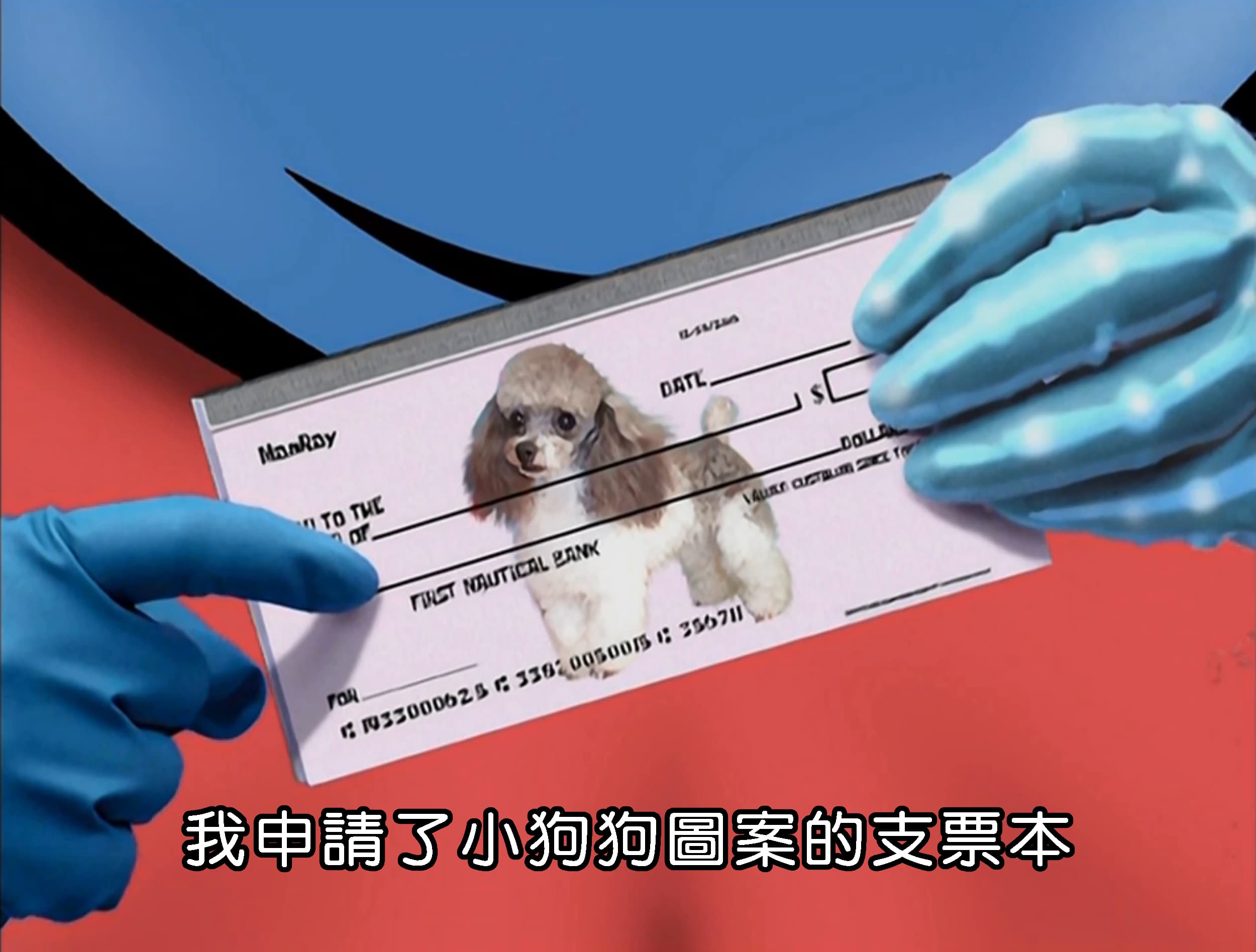 我申請了小狗狗圖案的支票本